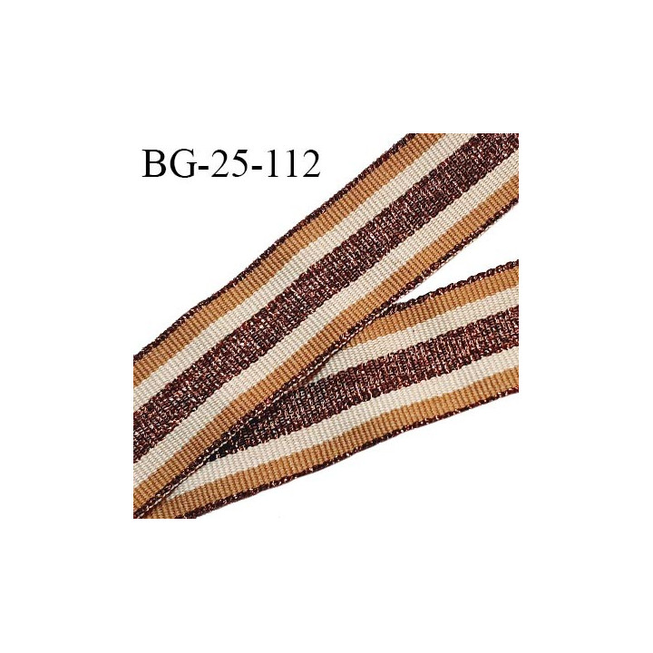 Galon ruban 25 mm lurex couleur beige marron et cuivre brillant largeur 25 mm prix au mètre