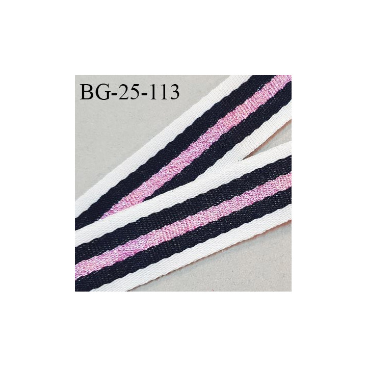 Galon ruban 25 mm souple couleur naturel bleu marine et rose pailleté largeur 25 mm prix au mètre