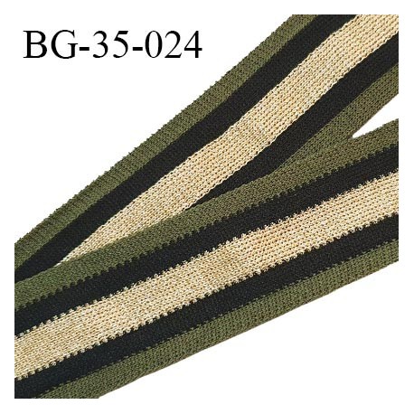 Galon ruban 35 mm style bord côte fin couleur vert kaki noir et doré largeur 35 mm prix au mètre