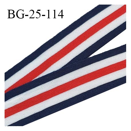 Galon ruban 25 mm style bord côte fin couleur bleu blanc rouge largeur 25 mm prix au mètre