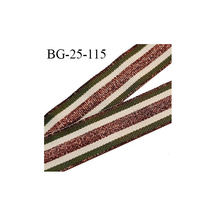Galon ruban 25 mm lurex couleur kaki beige et cuivre brillant largeur 25 mm prix au mètre