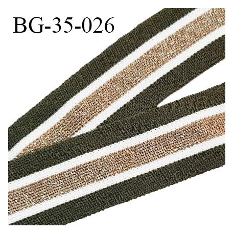 Galon ruban 33 mm style bord côte fin couleur vert kaki naturel et doré largeur 35 mm prix au mètre