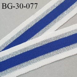Galon style bord côte fin 30 mm couleur blanc bleu et argenté pailleté largeur 30 mm prix au mètre
