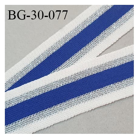 Galon style bord côte fin 30 mm couleur blanc bleu et argenté pailleté largeur 30 mm prix au mètre