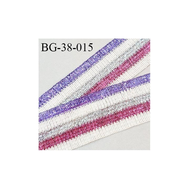 Galon ruban lurex 38 mm couleur naturel rose violet et argenté largeur 38 mm prix au mètre