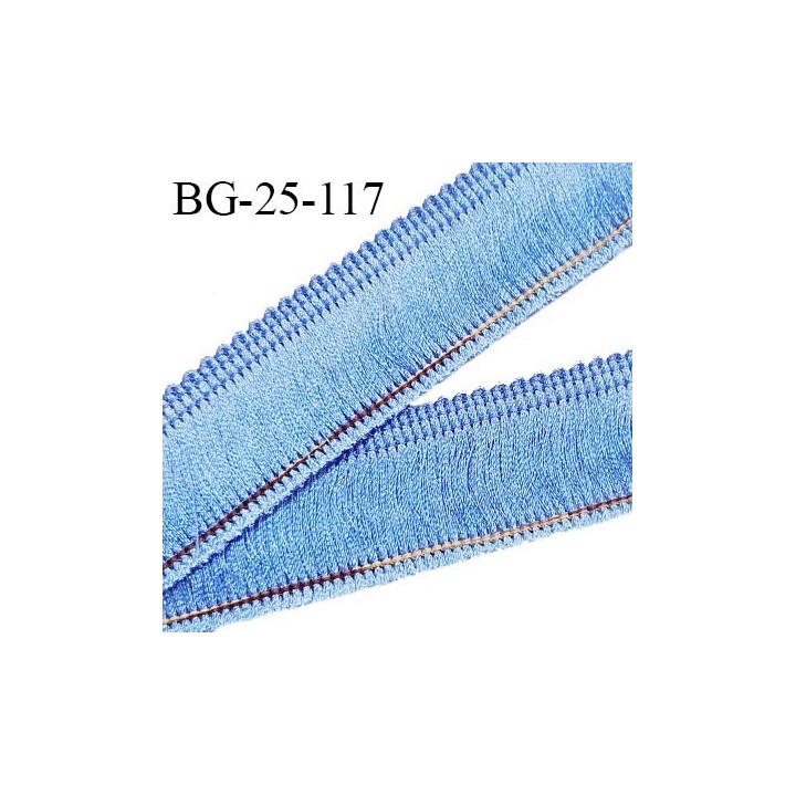 Galon frange 25 mm effet satiné couleur bleu largeur 25 mm prix au mètre