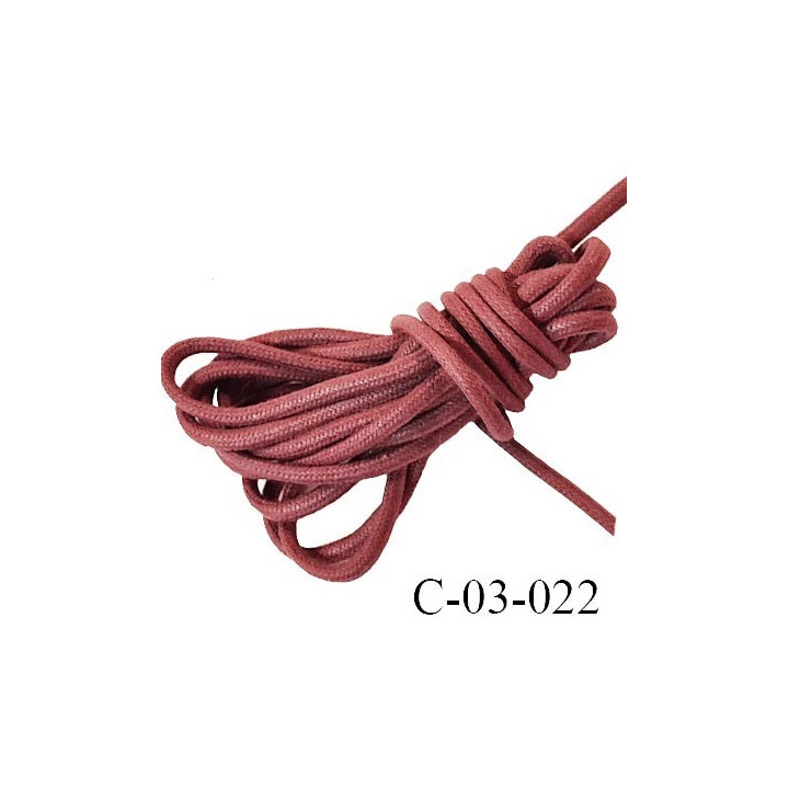 Cordon 3.5 mm en coton très solide couleur lie de vin clair diamètre 3.5 mm prix au mètre
