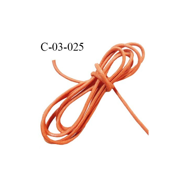 Cordon 3.5 mm en coton très solide couleur orange diamètre 3.5 mm prix au mètre