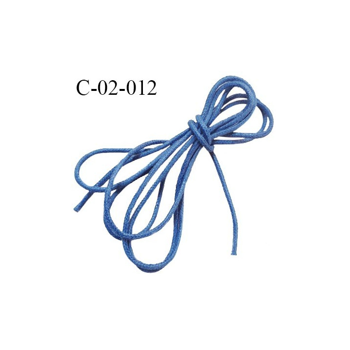 Cordon 2 mm en coton très solide couleur bleu diamètre 2 mm prix au mètre