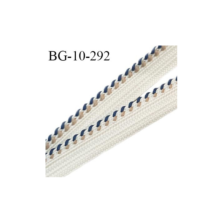 Galon ruban 10 mm couleur beige avec liseré bleu et beige foncé largeur 10 mm prix au mètre
