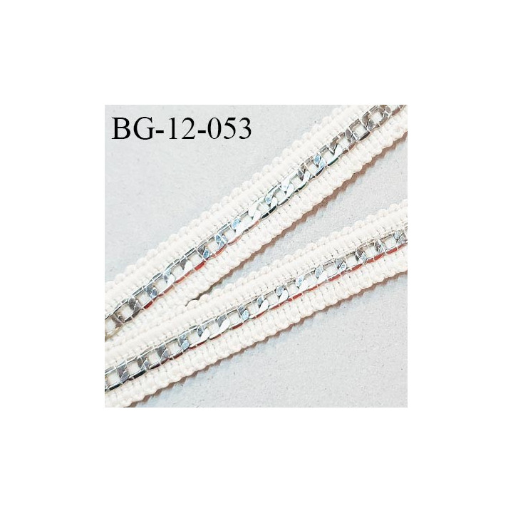 Galon coton 12 mm couleur beige avec chaînette couleur argent largeur 12 mm prix au mètre