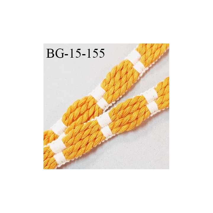 Galon ruban coton 15 mm couleur jaune orangé et naturel largeur 15 mm prix au mètre