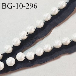 Galon ruban 10 mm couleur noir avec bordure velours et perles cousues de 8 mm de diamètre prix au mètre