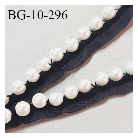 Galon ruban 10 mm couleur noir avec bordure velours et perles cousues de 8 mm de diamètre prix au mètre