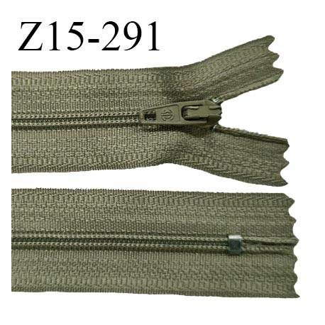 Fermeture zip 15 cm couleur vert kaki non séparable largeur 2.5 cm glissière nylon largeur 4 mm longueur 15 cm prix à l'unité