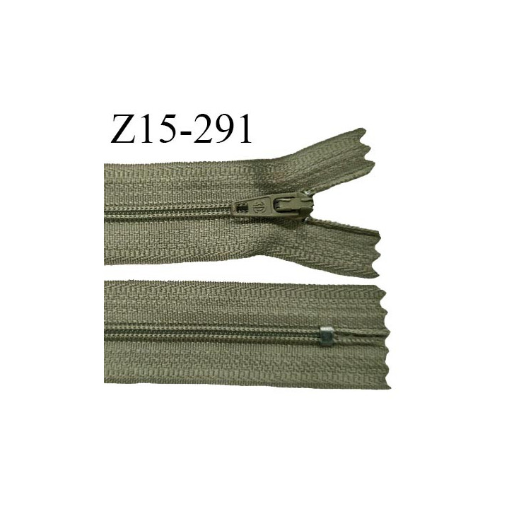 Fermeture zip 15 cm couleur vert kaki non séparable largeur 2.5 cm glissière nylon largeur 4 mm longueur 15 cm prix à l'unité