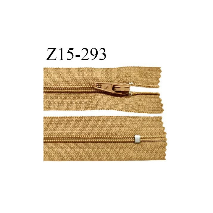 Fermeture zip 15 cm couleur ocre non séparable largeur 2.5 cm glissière nylon largeur 4 mm longueur 15 cm prix à l'unité