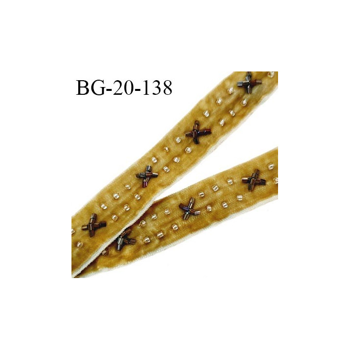 Galon ruban 20 mm style velours couleur beige foncé doux au toucher largeur 20 mm prix au mètre