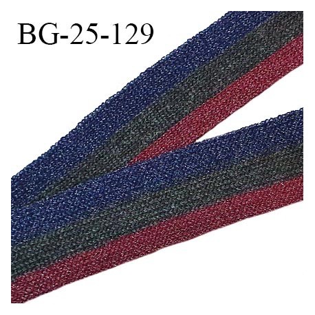 Galon style bord côte fin 25 mm couleur bleu gris et bordeaux pailleté largeur 25 mm prix au mètre