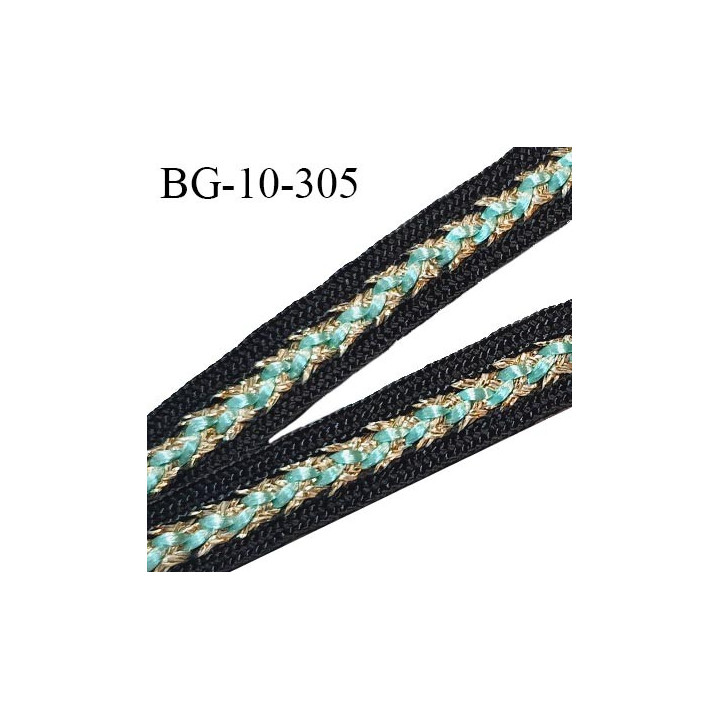 Galon tressé 10 mm couleur noir doré et turquoise largeur 10 mm prix au mètre