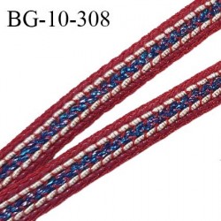 Galon tressé 10 mm couleur bordeaux bleu et naturel largeur 10 mm prix au mètre