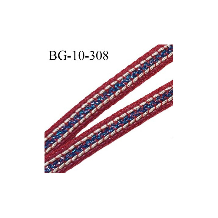 Galon tressé 10 mm couleur bordeaux bleu et naturel largeur 10 mm prix au mètre