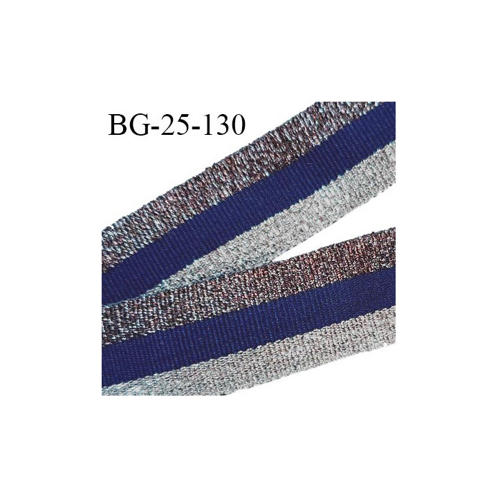 Galon lurex 25 mm couleur argenté et bleu marine brillant largeur 25 mm prix au mètre