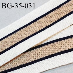 Galon 35 mm style bord côte fin couleur beige bleu marine et doré largeur 35 mm prix au mètre