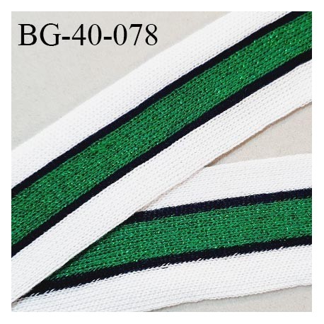 Galon style bord cote fin 40 mm couleur blanc bleu marine et vert pailleté largeur 40 mm prix au mètre