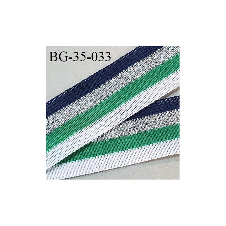 Galon 35 mm couleur bleu marine blanc vert et argenté largeur 35 mm prix au mètre