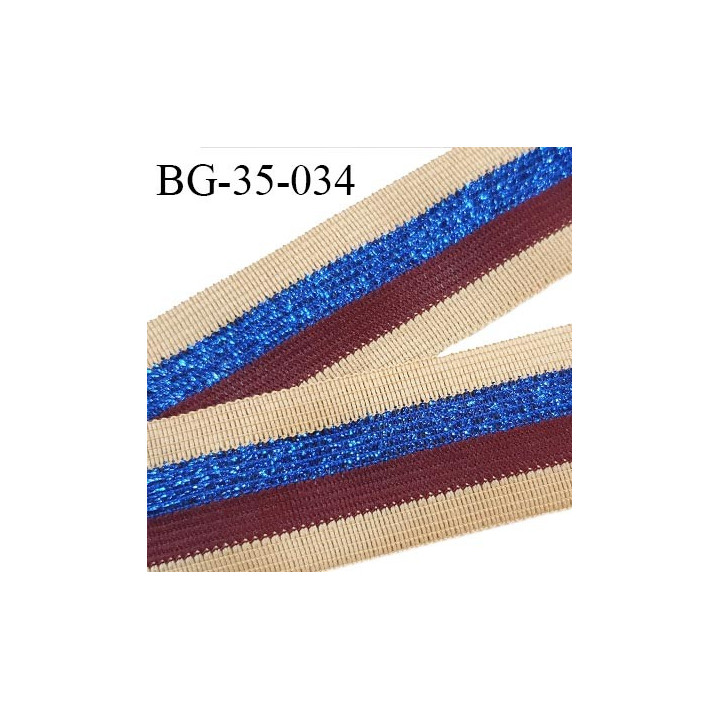 Galon 35 mm couleur beige bordeaux et bleu pailleté largeur 35 mm prix au mètre