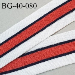 Galon style bord cote fin 40 mm couleur blanc bleu marine et rose rouge pailleté largeur 40 mm prix au mètre