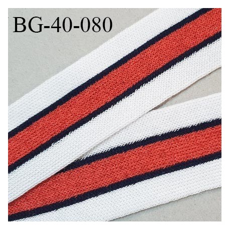 Galon style bord cote fin 40 mm couleur blanc bleu marine et rose rouge pailleté largeur 40 mm prix au mètre