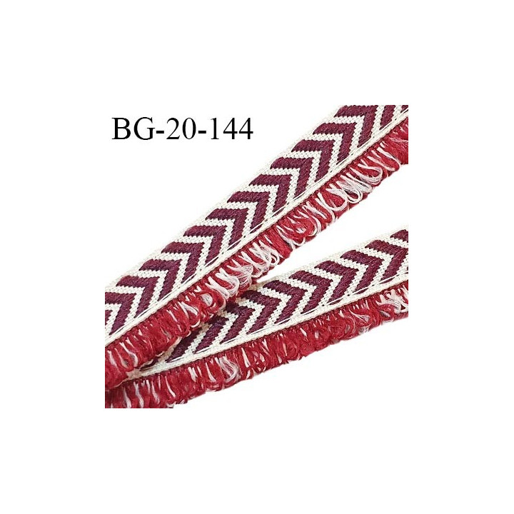 Galon frange 20 mm couleur beige et bordeaux largeur de la bande 10 mm + 9 mm de franges prix au mètre