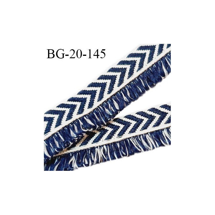 Galon frange 20 mm couleur beige et bleu marine largeur de la bande 10 mm + 9 mm de franges prix au mètre