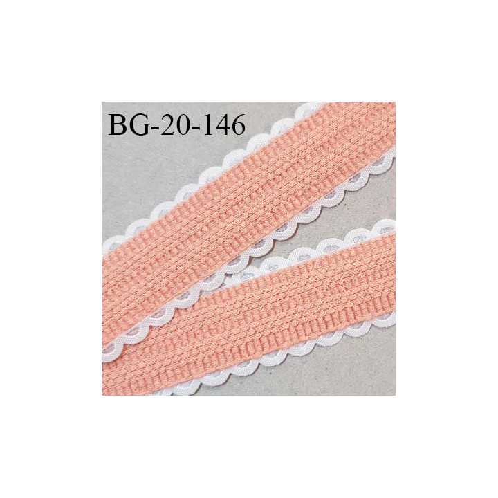 Galon picots 20 mm couleur pêche largeur de la bande 16 mm + 2 mm de picots blancs de chaque côté prix au mètre