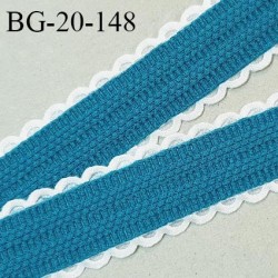 Galon picots 20 mm couleur bleu canard largeur de la bande 16 mm + 2 mm de picots blancs de chaque côté prix au mètre