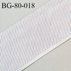 Galon rehausse 80 cm couleur blanc à rayures bleu et rouge épaisseur fine largeur 80 cm prix au mètre