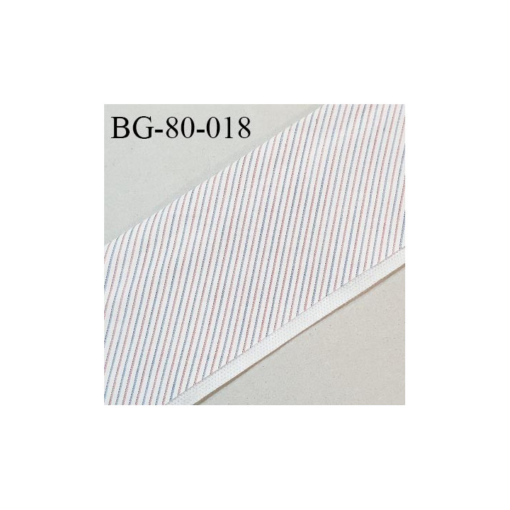 Galon rehausse 80 cm couleur blanc à rayures bleu et rouge épaisseur fine largeur 80 cm prix au mètre