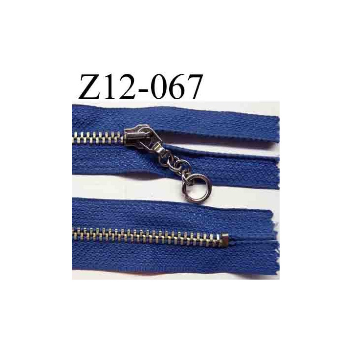 fermeture éclair longueur 12 cm couleur bleu non séparable zip métal nikel  largeur 2.5 cm largeur du zip 5 mm