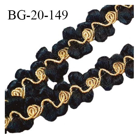 Déstockage galon 20 mm synthétique couleur noir avec spirale brillante couleur doré prix au mètre