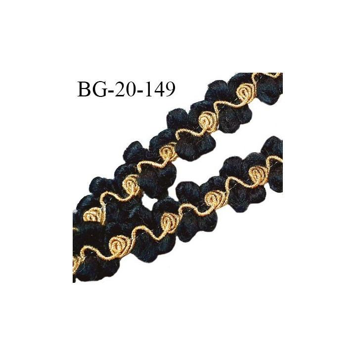 Déstockage galon 20 mm synthétique couleur noir avec spirale brillante couleur doré prix au mètre