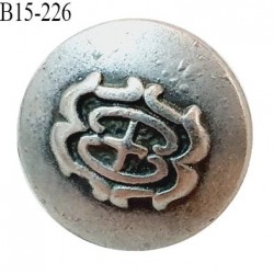 Bouton 15 mm couleur chrome avec motif accroche avec un anneau diamètre 15 mm épaisseur 1 mm prix à la pièce