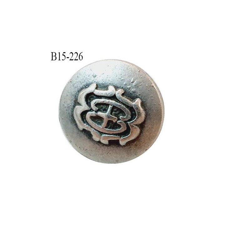 Bouton 15 mm couleur chrome avec motif accroche avec un anneau diamètre 15 mm épaisseur 1 mm prix à la pièce