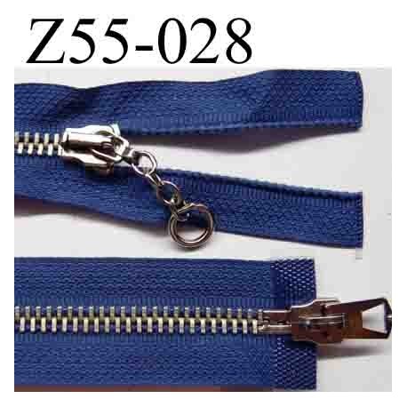 fermeture éclair longueur 55 cm couleur bleu séparable des 2 cotés 2 curseurs largeur 3 cm zip glissière métal largeur 6 mm