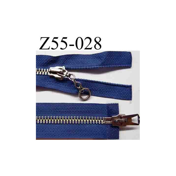 fermeture éclair longueur 55 cm couleur bleu séparable des 2 cotés 2 curseurs largeur 3 cm zip glissière métal largeur 6 mm