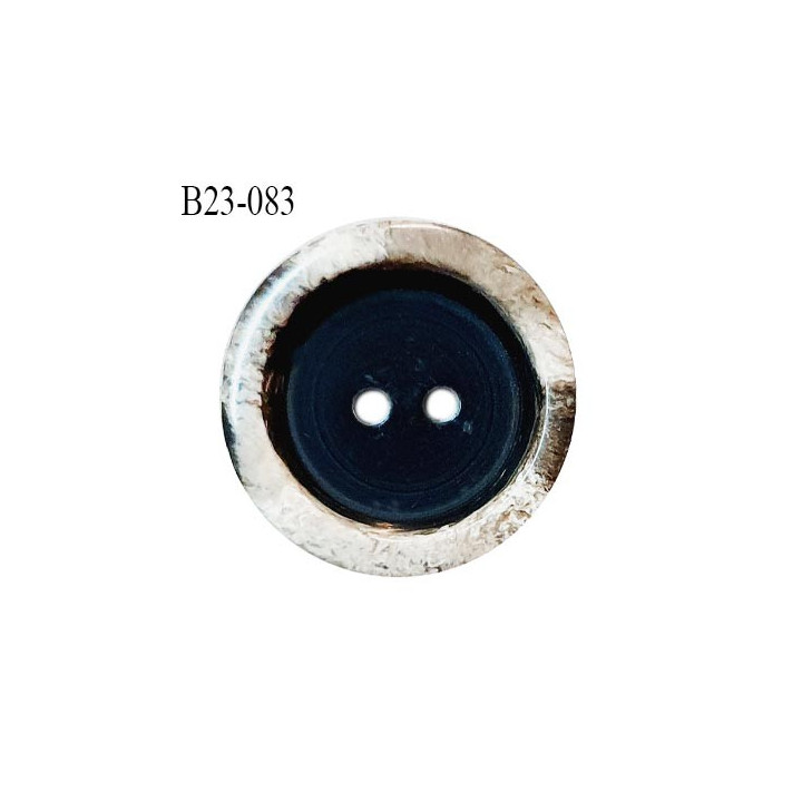 Bouton 23 mm couleur noir avec un contour au coloris effet marbre  2 trous diamètre 23 mm épaisseur 6 mm prix à l'unité