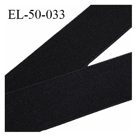 Elastique plat 50 mm couleur noir brodé sur les bords bonne élasticité allongement +70% largeur 50 mm prix au mètre