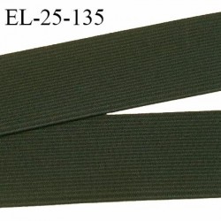 Elastique plat 25 mm brodé sur les bords couleur vert kaki bonne élasticité allongement +130% largeur 25 mm prix au mètre