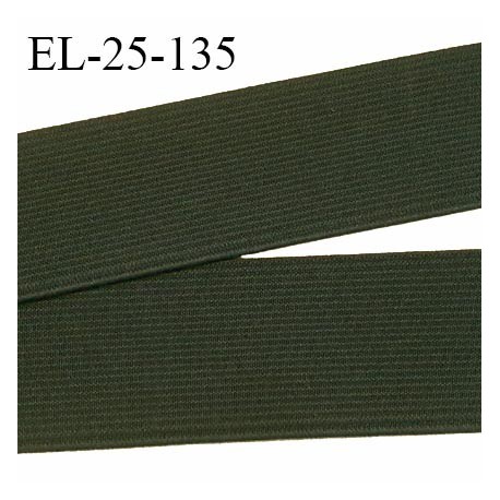 Elastique plat 25 mm brodé sur les bords couleur vert kaki bonne élasticité allongement +130% largeur 25 mm prix au mètre